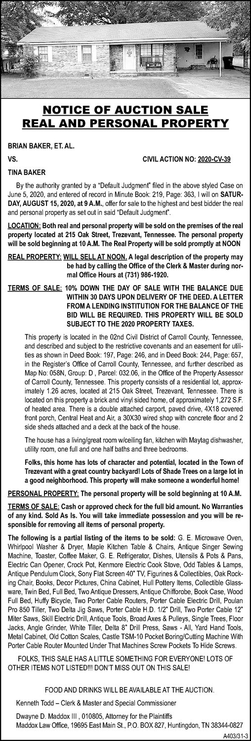 Notice of Auction Sale BAKER The Mckenzie Banner